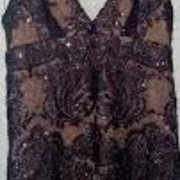 FREE PEOPLE Black Sequin Lace Top or Super Mini Nude Lining Spaghetti Strap Shim - Picture 2 of 13